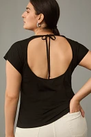 Porridge Short-Sleeve Cowl-Neck Back-Cutout Top