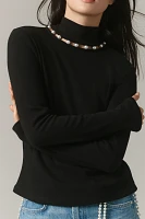 Design History Pearl-Trim Turtleneck Top