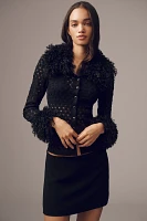 Anna Sui Curly-Trimmed Cardigan Sweater