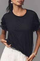 Dolan Left Coast Mesh Dot Short Sleeve Bubble Top