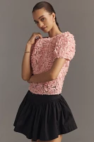 Dolan Left Coast Puff-Sleeve 3D Floral Top