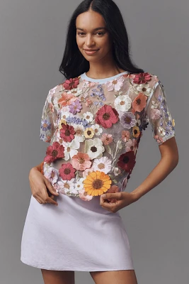 Dolan Left Coast Flower Appliqué Sheer Tee