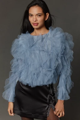 Dolan Left Coast Mesh Ruffle Blouse