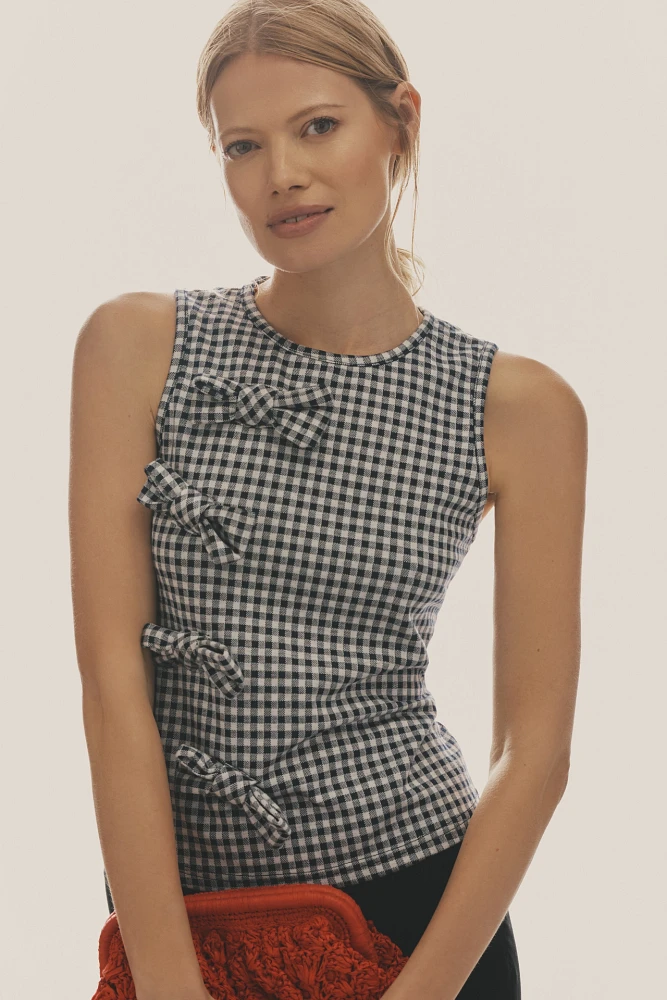 Blue Tassel Gingham Bow Tank