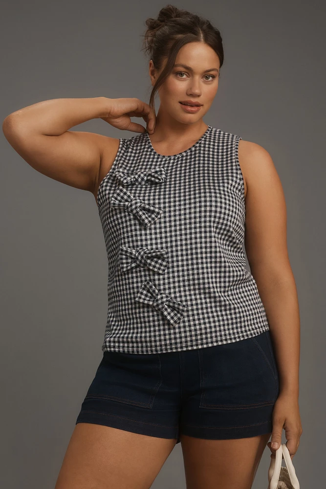 Blue Tassel Gingham Bow Tank