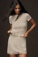 Blue Tassel Short-Sleeve Smocked Top