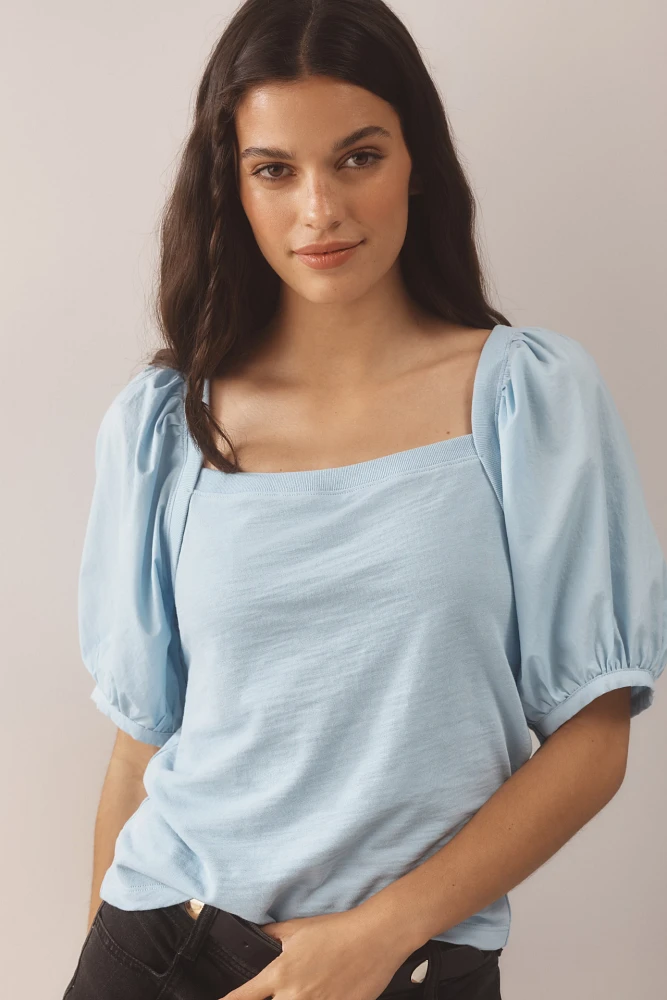 Nation LTD Naya Puff-Sleeve Square-Neck Top