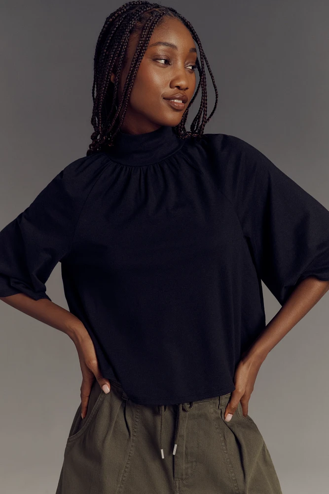 Nation LTD Mock-Neck Bell-Sleeve Top