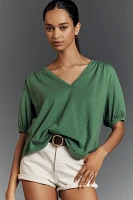 Nation LTD Edie Shirred Elbow-Sleeve V-Neck Tee