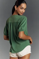 Nation LTD Edie Shirred Elbow-Sleeve V-Neck Tee