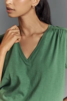 Nation LTD Edie Shirred Elbow-Sleeve V-Neck Tee