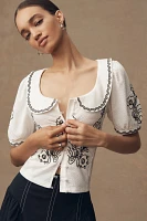 By Anthropologie Embroidered Button-Front Collared Blouse