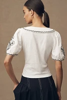 By Anthropologie Embroidered Button-Front Collared Blouse