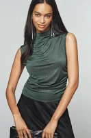 Maeve Mock-Neck Ruched Shine Tank