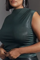 Maeve Mock-Neck Ruched Shine Tank
