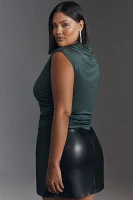Maeve Mock-Neck Ruched Shine Tank