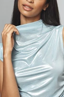 Maeve Mock-Neck Ruched Shine Tank