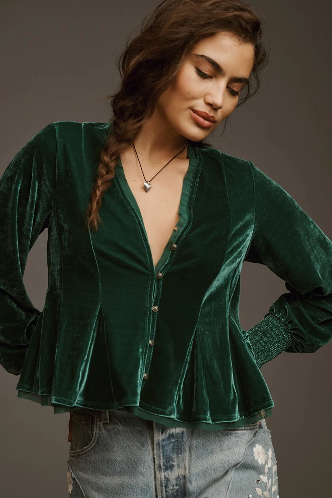 By Anthropologie Swing Velvet Peasant Top