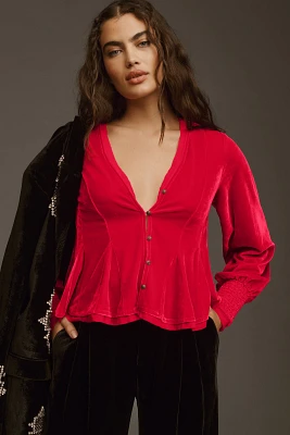 By Anthropologie Swing Velvet Peasant Top