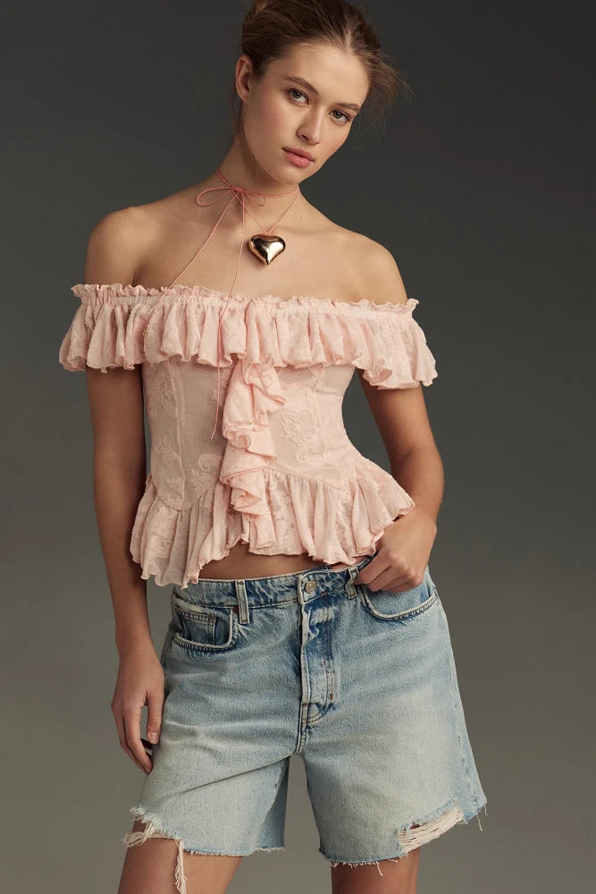 By Anthropologie Off-The-Shoulder Ruffled Top