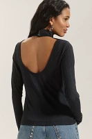 Maeve Long-Sleeve Open-Back Turtleneck Top