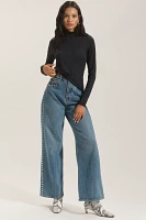 Maeve Long-Sleeve Open-Back Turtleneck Top