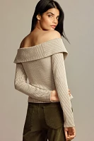 By Anthropologie Off-The-Shoulder Zip-Front Ribbed Top