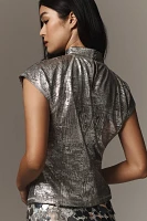 Pilcro Cap-Sleeve Mock-Neck Metallic Top