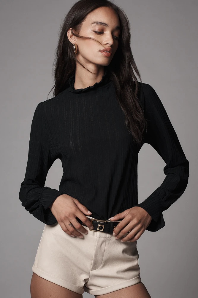 By Anthropologie Sheer Rib Long-Sleeve Turtleneck Tee