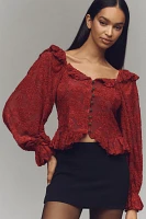 By Anthropologie Velvet Burnout Peasant Top