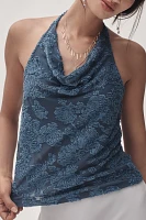 By Anthropologie Velvet Burnout Cowl-Neck Tank