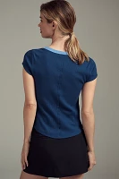 The Andie Scoop-Neck Ribbed Henley Top by Pilcro: Short-Sleeve Snap Edition