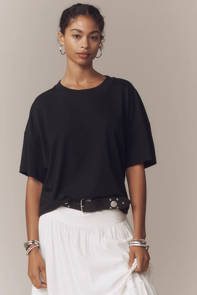 Maeve Oversized Short-Sleeve Mercerized Cotton Crew-Neck Tee