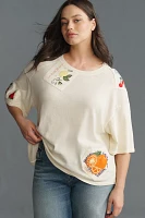 Maeve Short-Sleeve Fruit-Embroidered Top