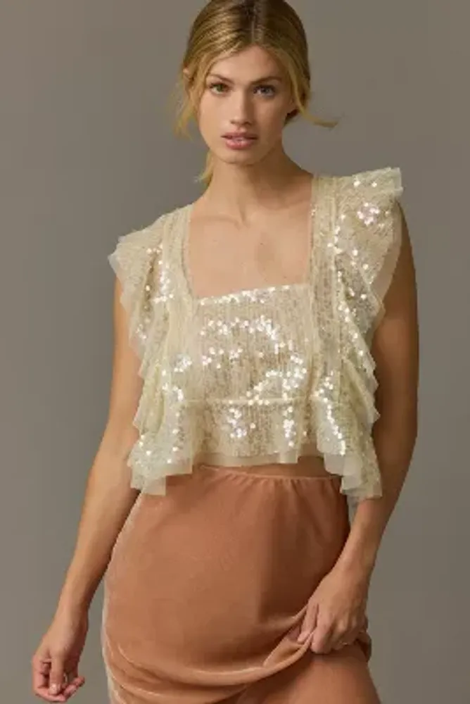 By Anthropologie Sequin Ruffled Tank