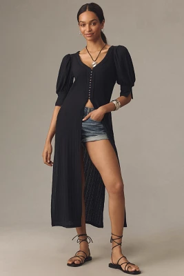 By Anthropologie Sheer Ribbed Button-Front Tunic