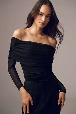 Maeve Long-Sleeve Off-The-Shoulder Sheer Top