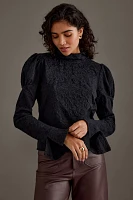 By Anthropologie Puff-Sleeve Turtleneck Jacquard Top