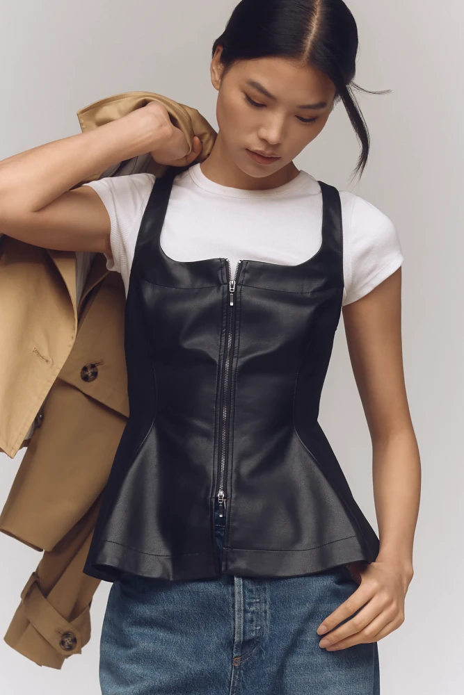 By Anthropologie Faux-Leather Seamed Corset Top