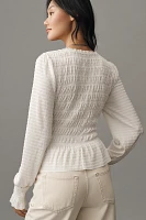 By Anthropologie Long-Sleeve Smocked V-Neck Top