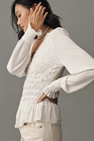 By Anthropologie Long-Sleeve Smocked V-Neck Top