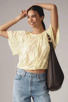 By Anthropologie Semi-Sheer Floral Print Flutter-Sleeve Tee