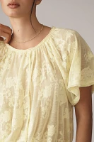 By Anthropologie Semi-Sheer Floral Print Flutter-Sleeve Tee