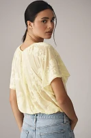 By Anthropologie Semi-Sheer Floral Print Flutter-Sleeve Tee