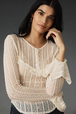 By Anthropologie V-Neck Sheer Lace Top