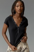 The Andie Scoop-Neck Ribbed Henley Top by Pilcro: Short-Sleeve Snap Edition