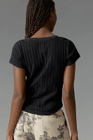 The Andie Scoop-Neck Ribbed Henley Top by Pilcro: Short-Sleeve Snap Edition