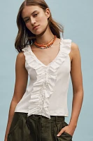 Pilcro V-Neck Ruffle-Front Tank Top