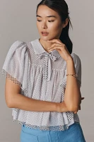 Maeve Short-Sleeve Bow Collared Sheer Swing Blouse