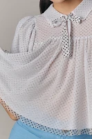 Maeve Short-Sleeve Bow Collared Sheer Swing Blouse